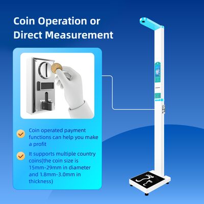 Coin-Operated Height Scale Print Report Public Use Height Scale Machine LCD Color Ultrasonic Height Weight Measure Machine