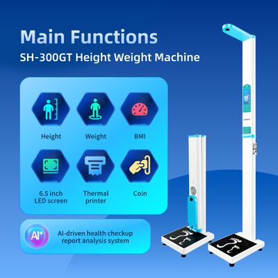 Coin-Operated Height Scale Print Report Public Use Height Scale Machine LCD Color Ultrasonic Height Weight Measure Machine
